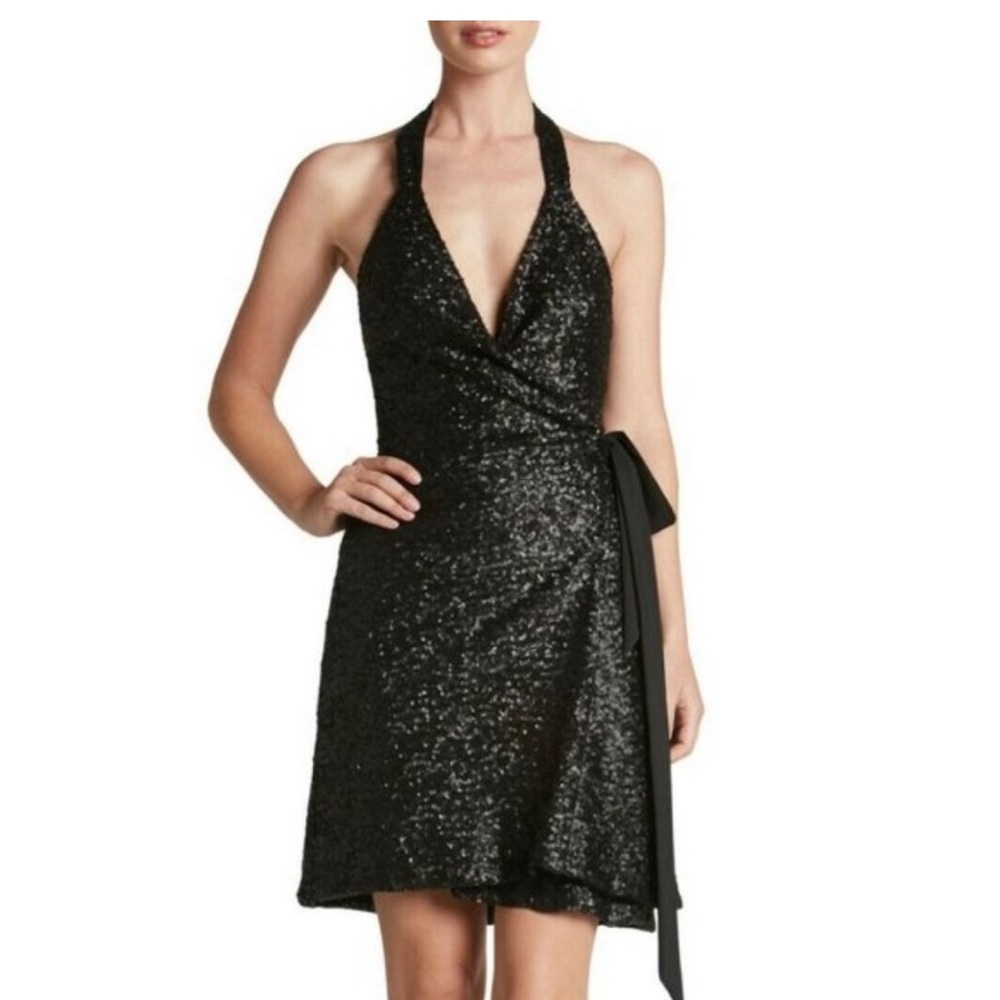 DRESS THE POPULATION Danielle Sequin Wrap
Mini in Black - size L #69